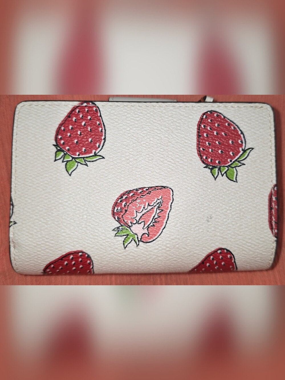 Coach White Strawberry Print Small Wallet - Picture 2 of 11